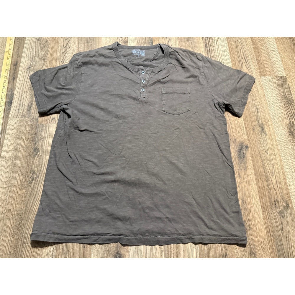 Converse One Star Henley Shirt Mens XL Brown Adult Slub Knit Pocket Short Sleeve